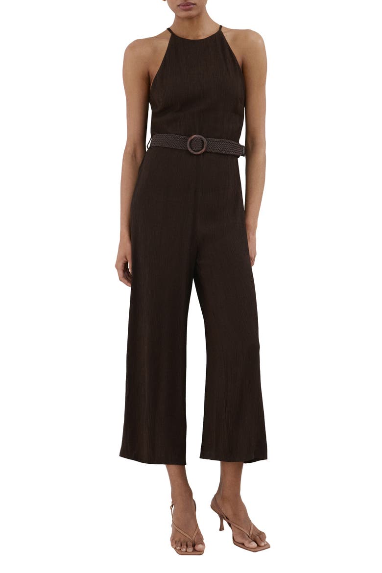 Belted Sleeveless Crop Jumpsuit, Main, color, CHOCOLATE