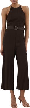 MANGO Belted Sleeveless Crop Jumpsuit
