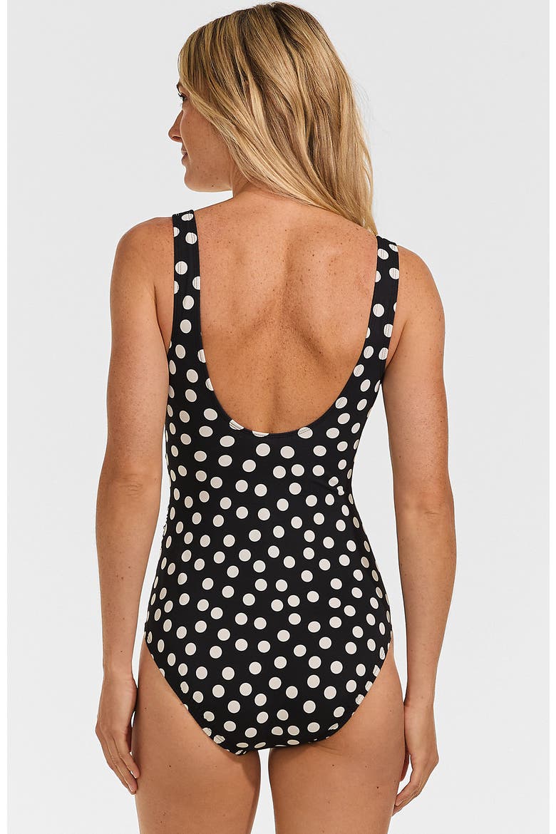 D-Cup Slender Tummy Control Chlorine Resistant V-neck Wrap One Piece Swimsuit, Alternate, color, Black/Egret Mixed Tossed Dots