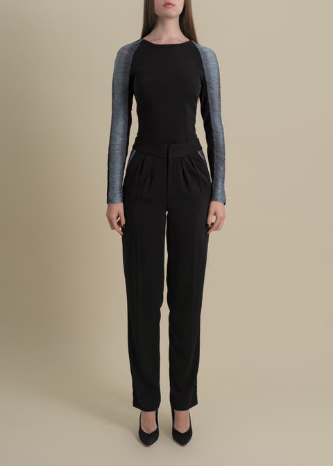 Medusa Fringe Loose-Fit Double-Pleat Stretch Crepe Trousers