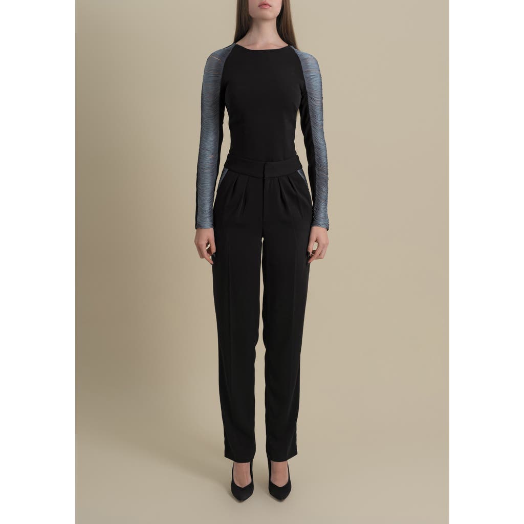 Contessa Mills Medusa Fringe Loose-fit Double-pleat Stretch Crepe Trousers In Gray