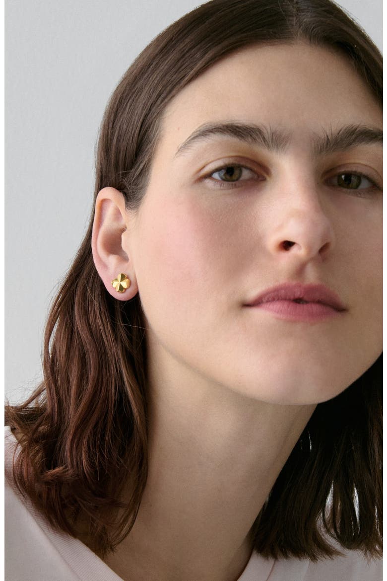 spade flower stud earrings, Alternate, color, GOLD.