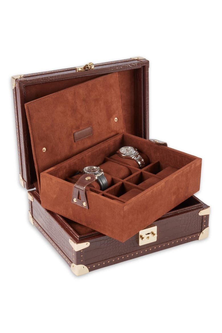 8-Watch Storage Case, Alternate, color, BROWN MULTI COLOR