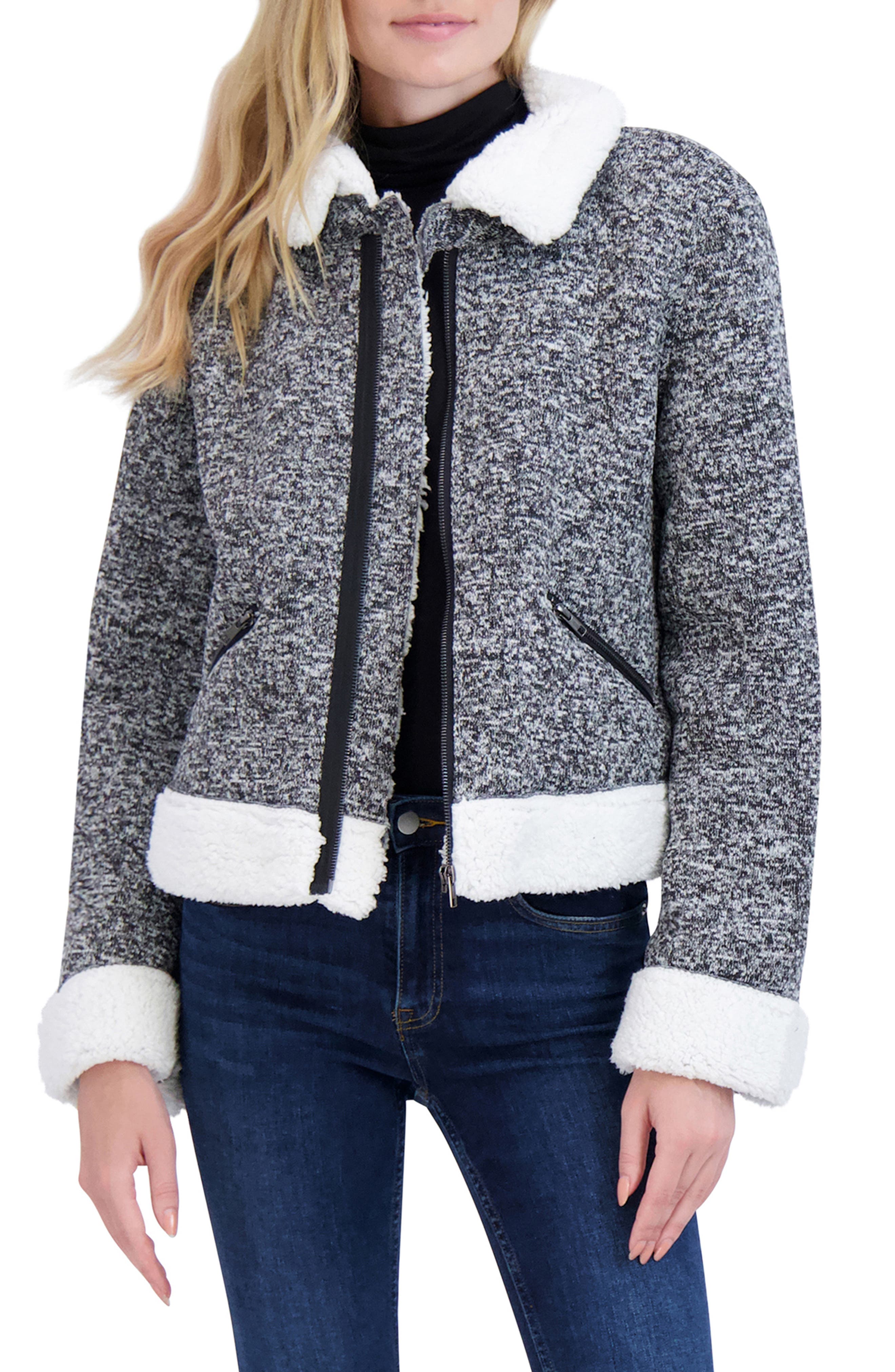 Faux Shearling Sweater Moto Jacket