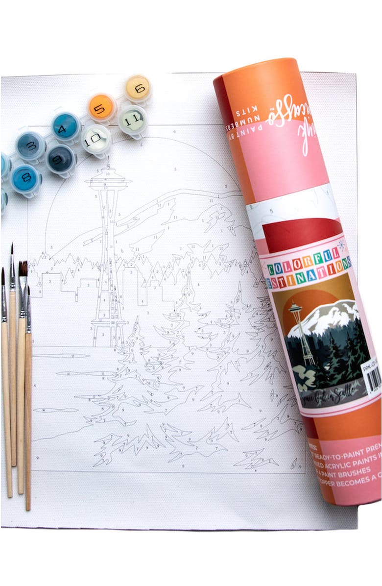 Pink Picasso Kits Space Out in Seattle Paint-by-Numbers Kit, Alternate, color, Orange / Teal