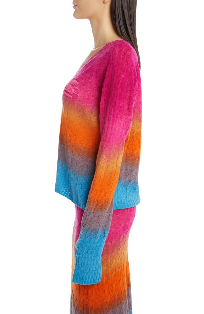 Etro Ombré Colorblock Cable Knit V-Neck Sweater, Alternate, color,
