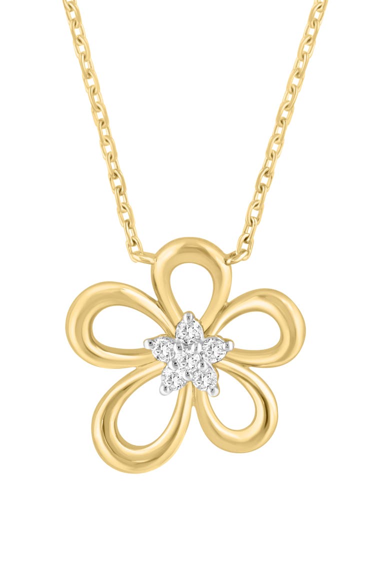 14K Gold Plated Sterling Silver Pavé Diamond Flower Pendant Necklace, Alternate, color, GOLD