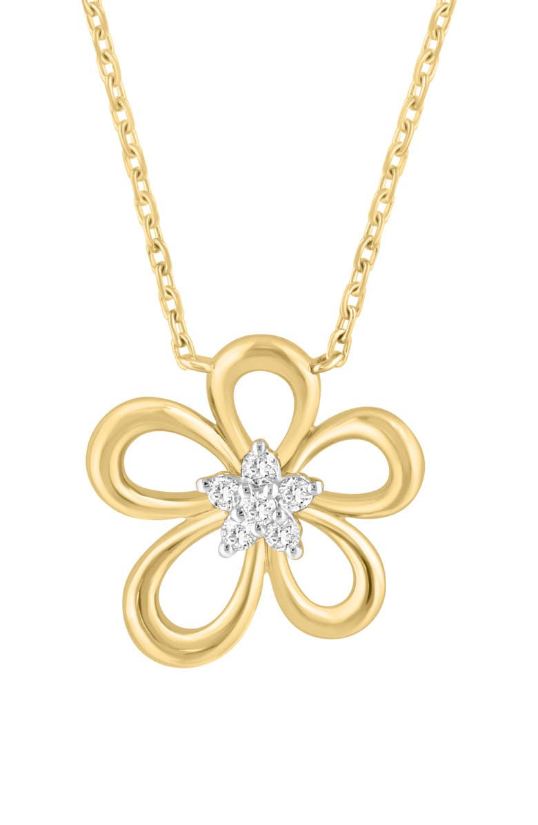EFFY 14K Gold Plated Sterling Silver Pavé Diamond Flower Pendant Necklace, Alternate, color, Gold