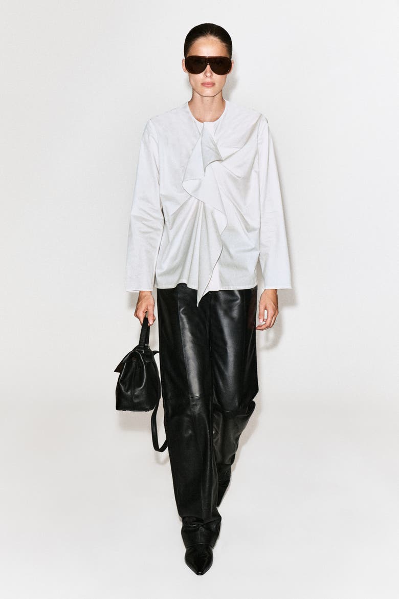 Ruffled Cotton Blouse, Alternate, color, WHITE