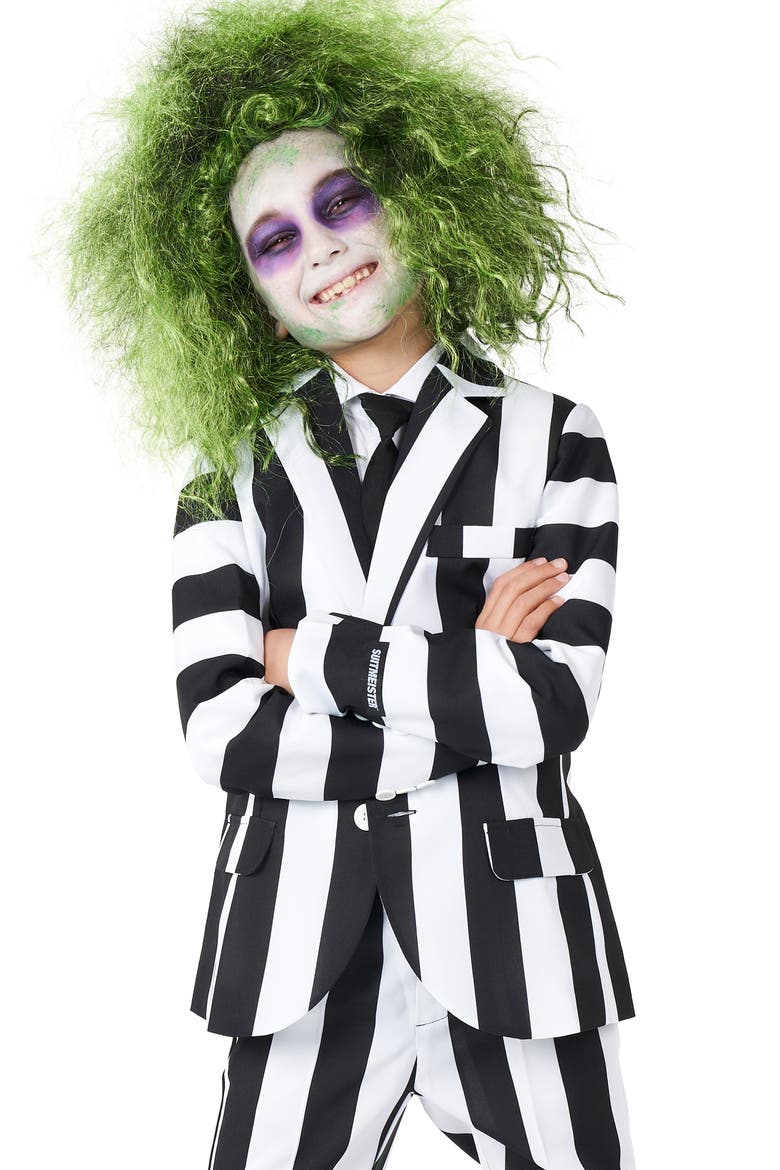 Kids' Two-Piece Suit with Tie, Alternate, color, BLACK/ WHITE STRIPE