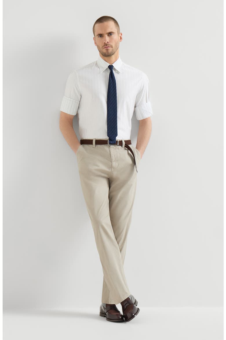 Garment-dyed trousers in peached cotton gabardine, Alternate, color, White