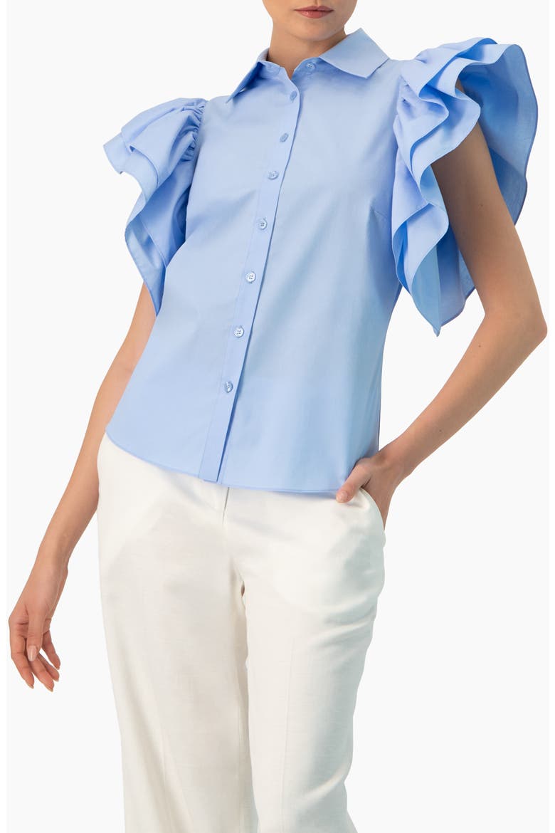Solid Shirt with Ruffled Sleeves, Main, color, Light Blue