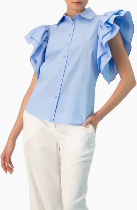 Solid Shirt with Ruffled Sleeves