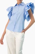 IVONNE Solid Shirt with Ruffled Sleeves