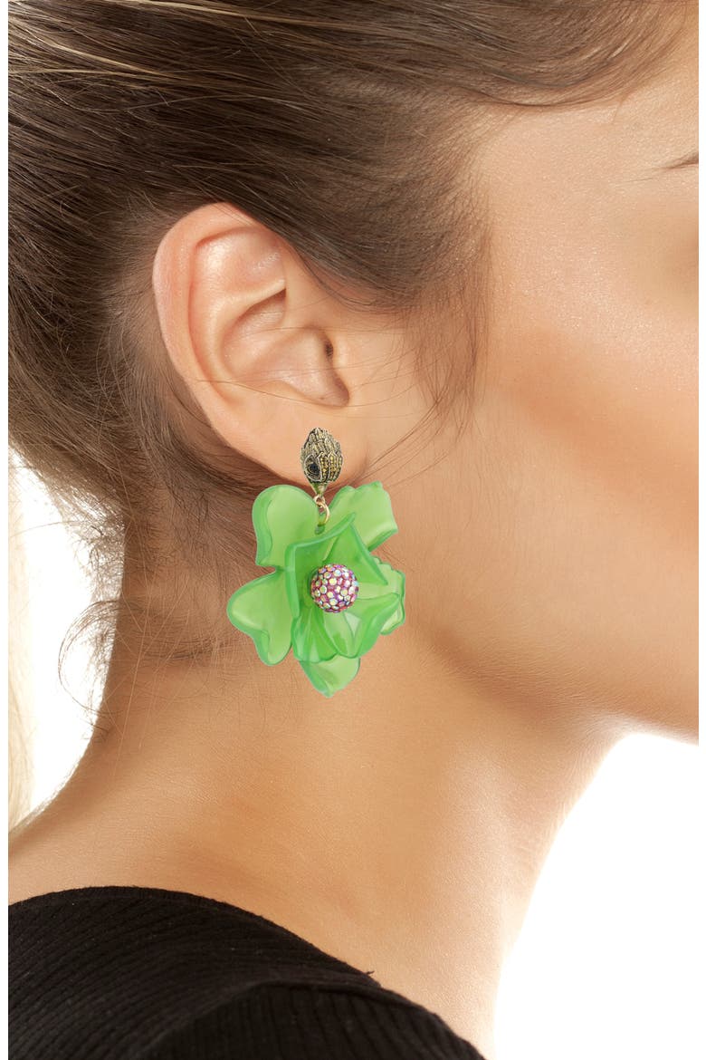 Eagle Resin Flower Statement Drop Earrings, Alternate, color, GREEN