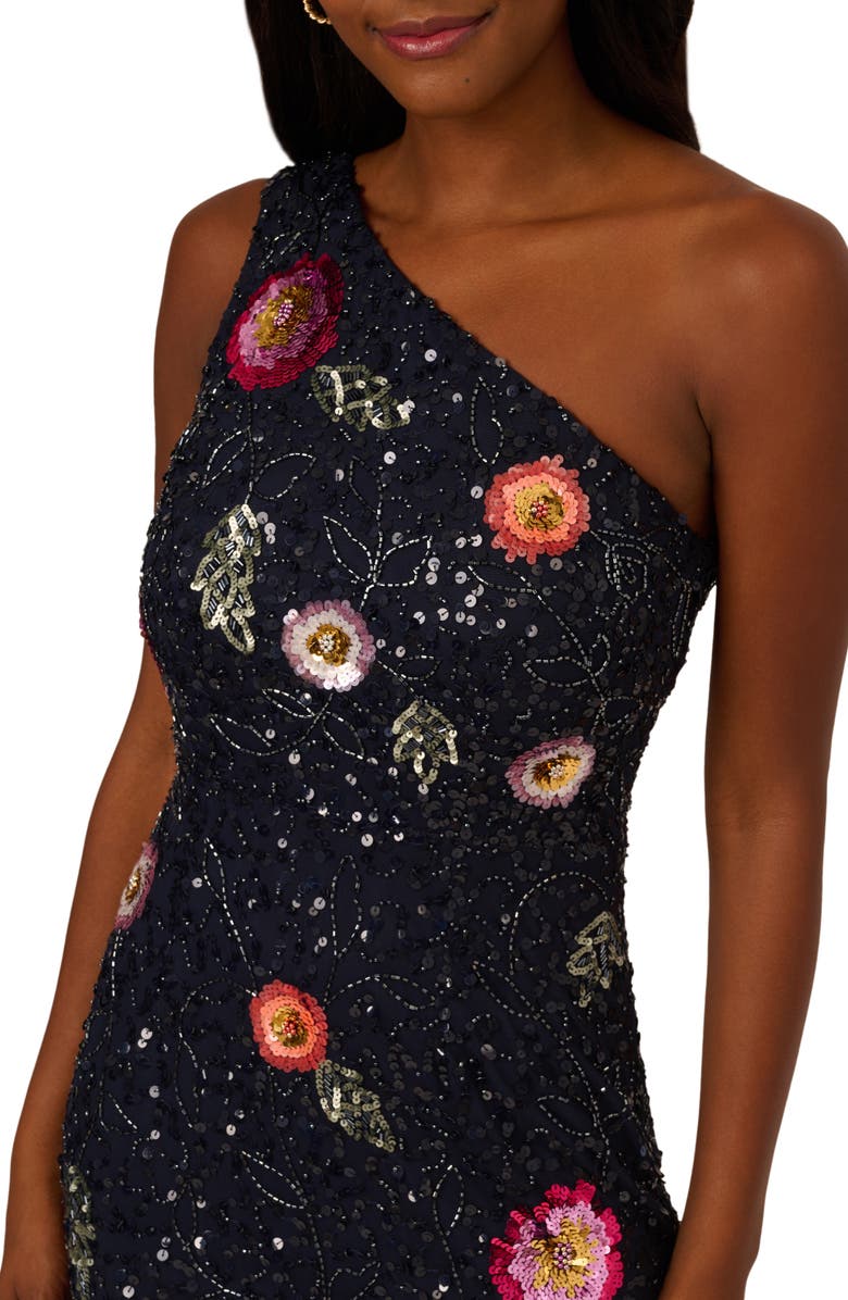 Adrianna Papell Sequin Floral One-Shoulder Gown, Alternate, color, 