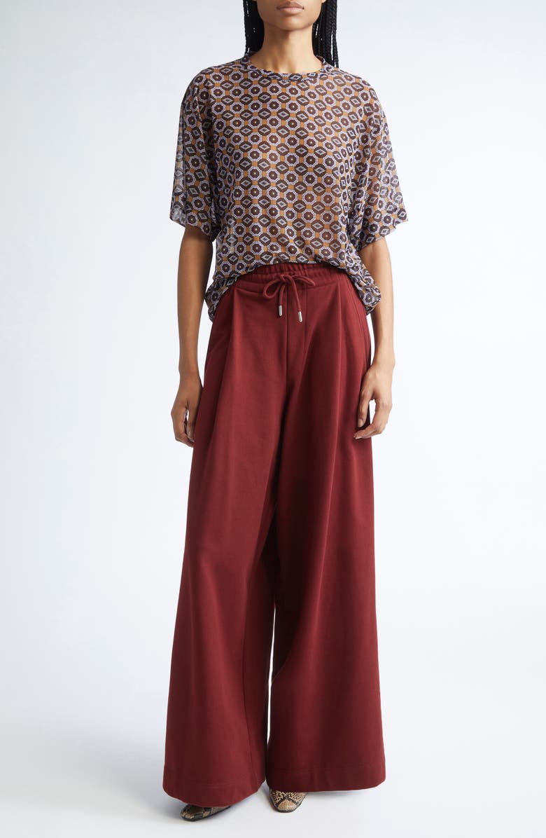 Dries Van Noten Hadium Pleated Cotton Wide Leg Sweatpants, Alternate, color, Ruby