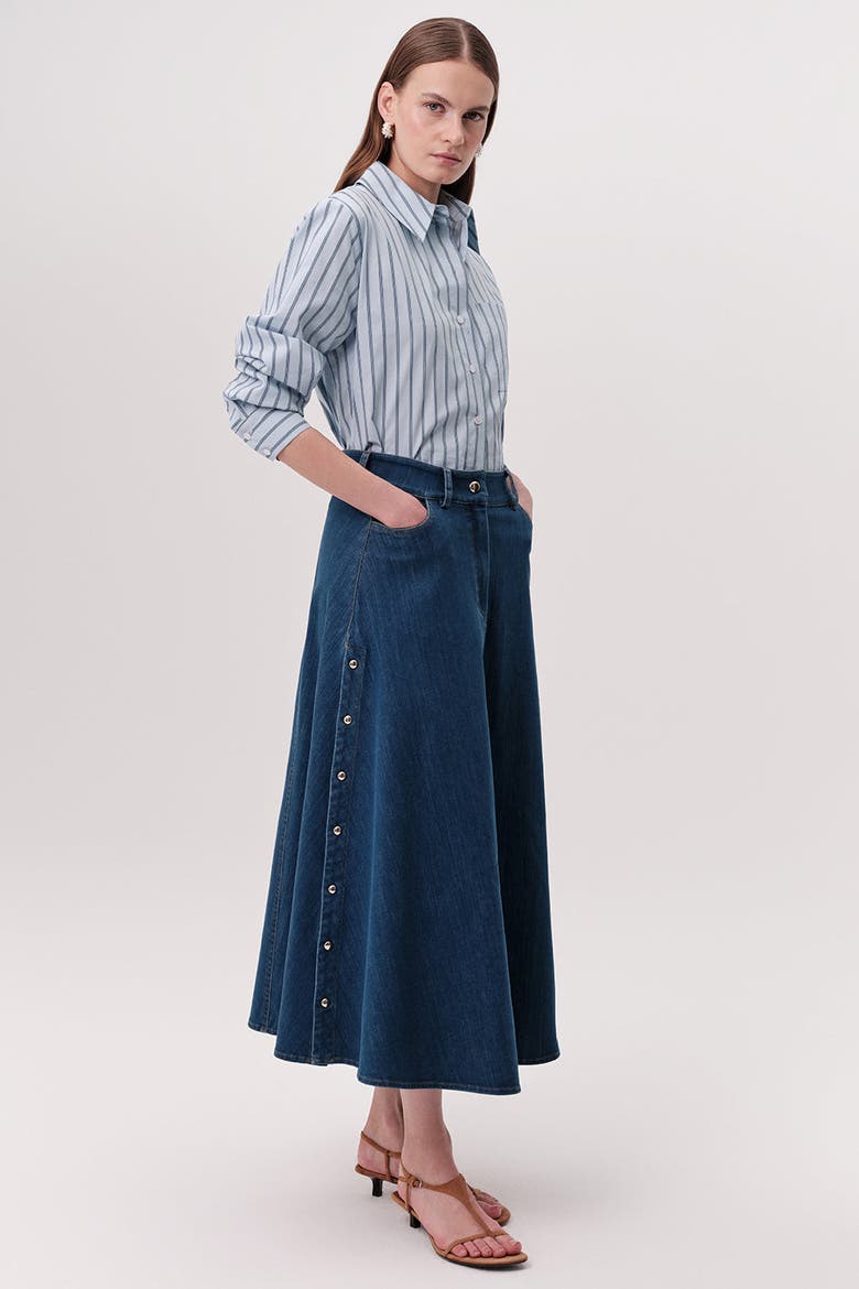 Meagan High Waisted Zip Pocket Denim Skirt, Alternate, color, Indigo