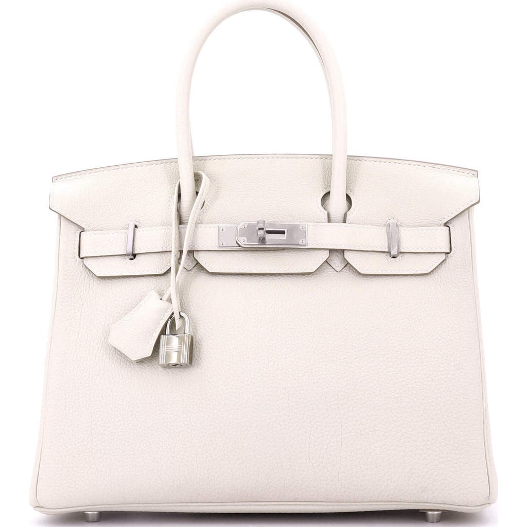 Pre-owned Hermes Hermes Birkin Handbag Light Clemence With Palladium Hardware 30 In White
