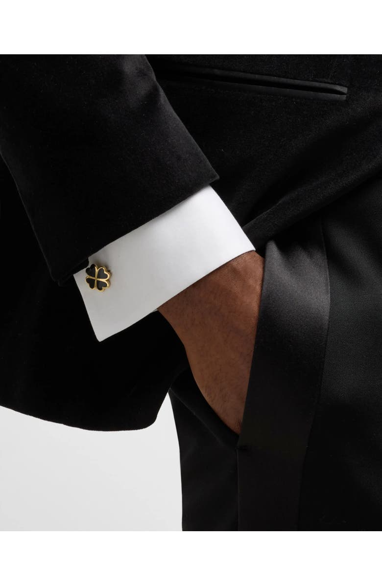 Jan Leslie Four Leaf Clover Sterling Silver Gold Vermeil Cufflinks, Alternate, color, Black