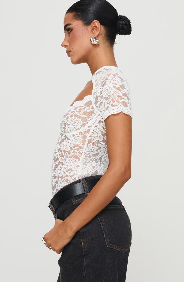 Princess Polly Giallo Cutout Lace Bodysuit, Alternate, color, White