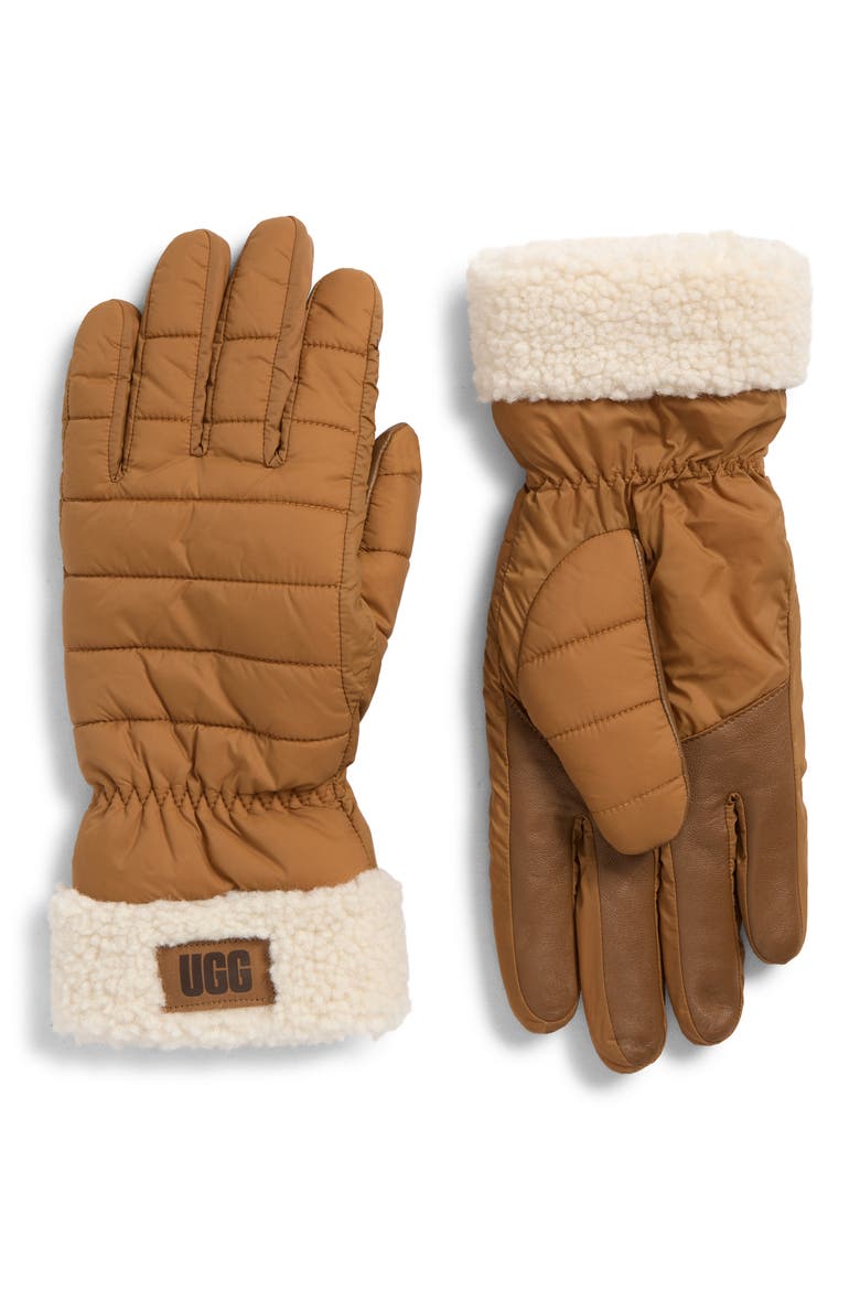 AW UGGfluff Cuff Gloves, Main, color, CHESTNUT