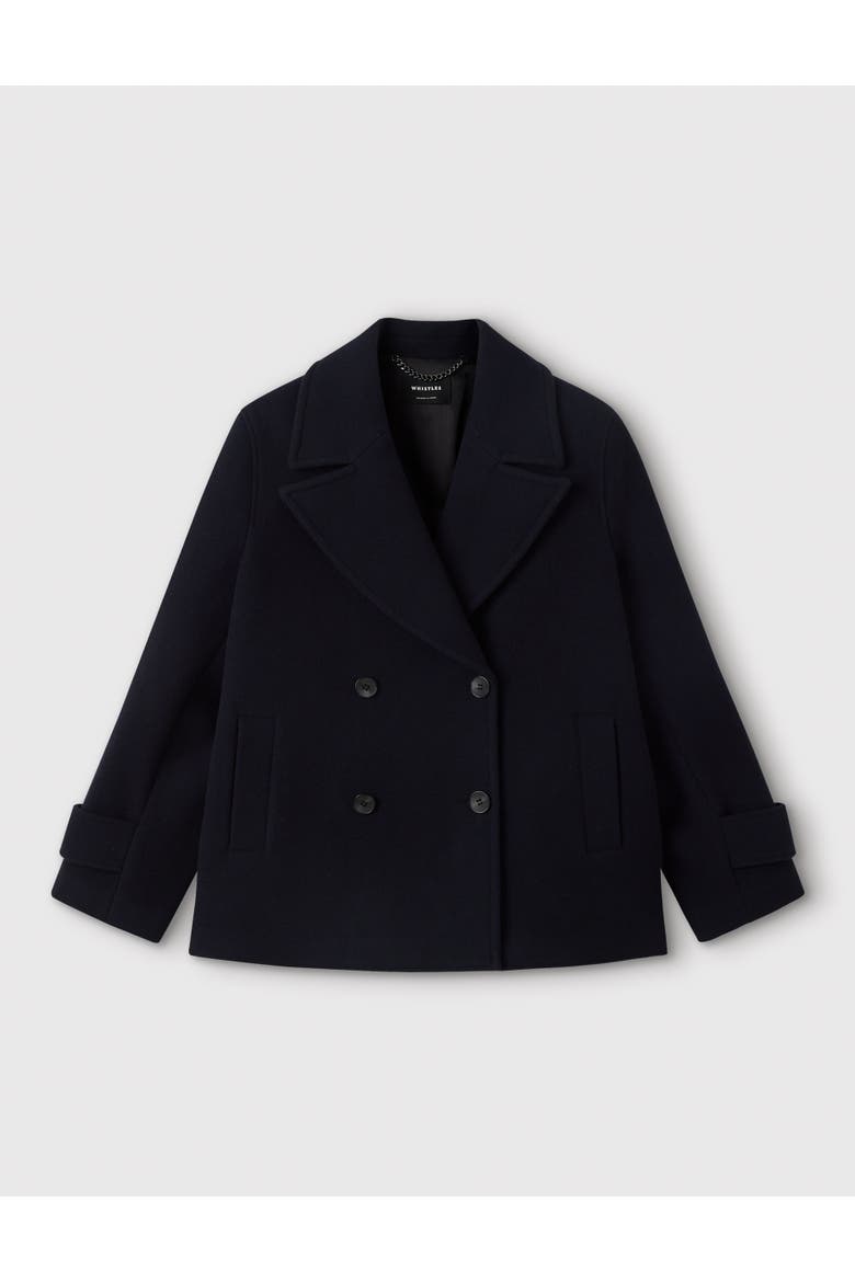 Wool Blend Double Breasted Collard Coat, Alternate, color, Navy