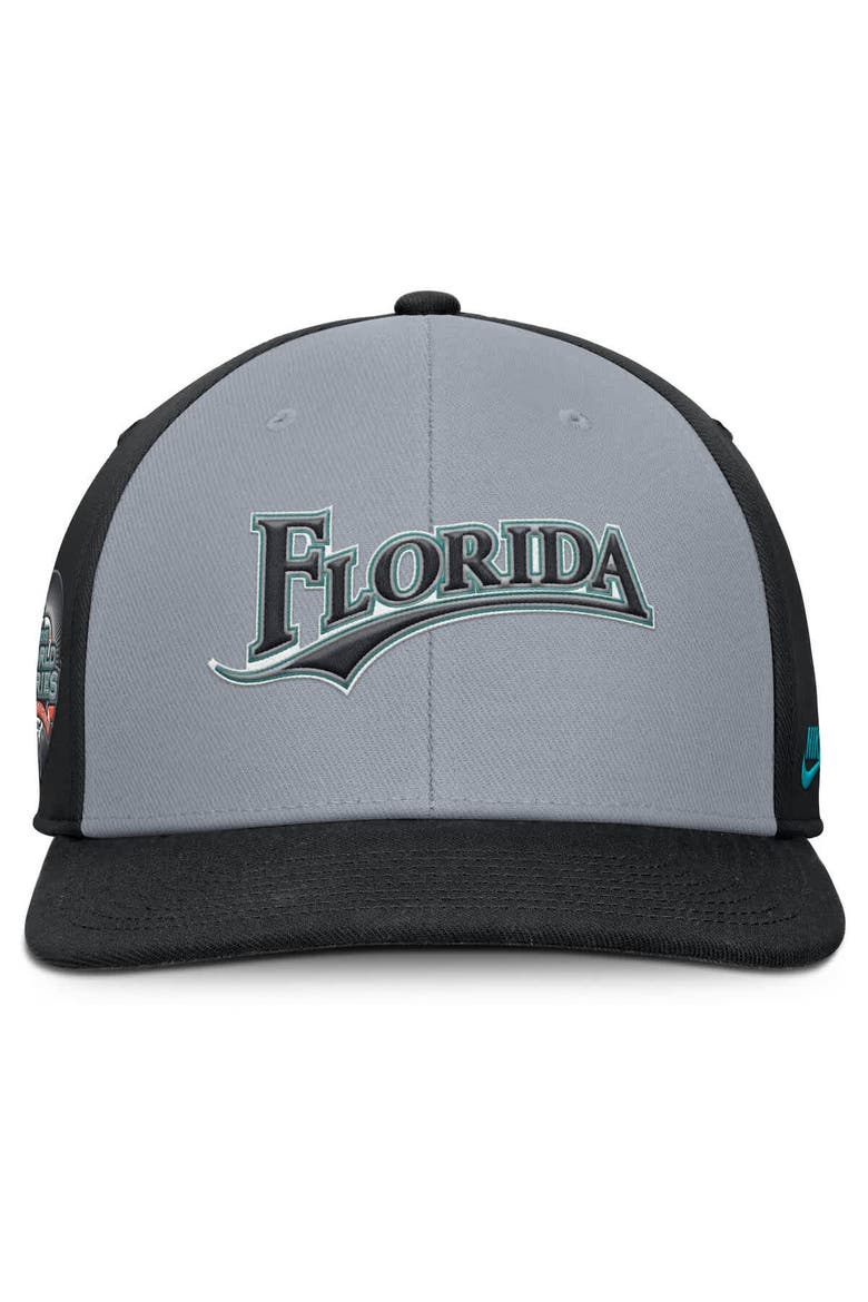 Men's Nike Gray/Black Florida Marlins Cooperstown Collection Pro Performance Snapback Hat, Alternate, color, Gray