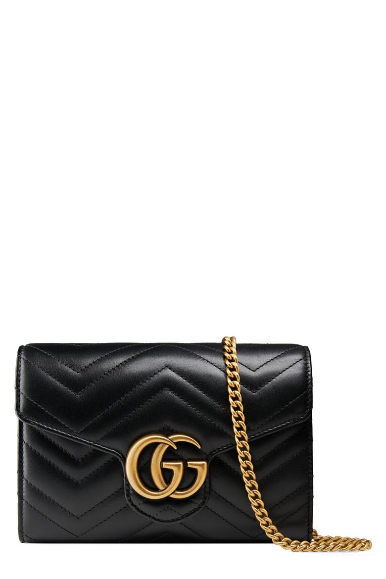 GG Matelassé Leather Wallet on a Chain, Main, color, NERO