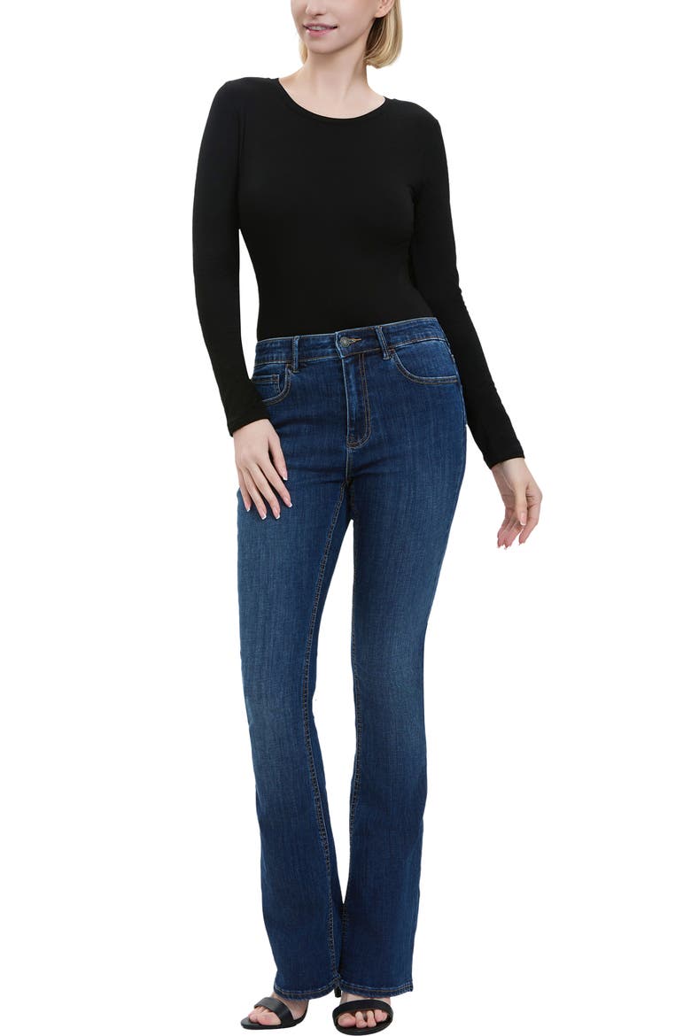 Round Neck Long Sleeve Bodysuit, Alternate, color, Black