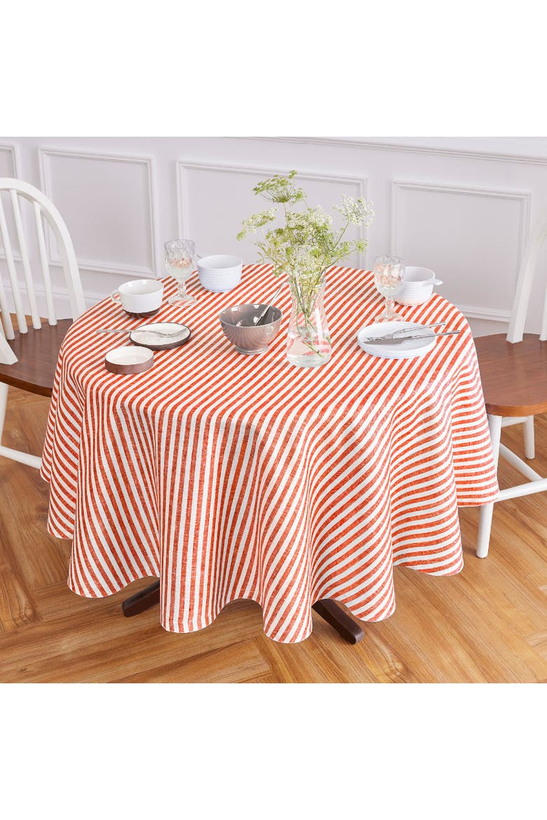 Linen Round Tablecloth - Amalfi Stripe, Alternate, color, Red and White