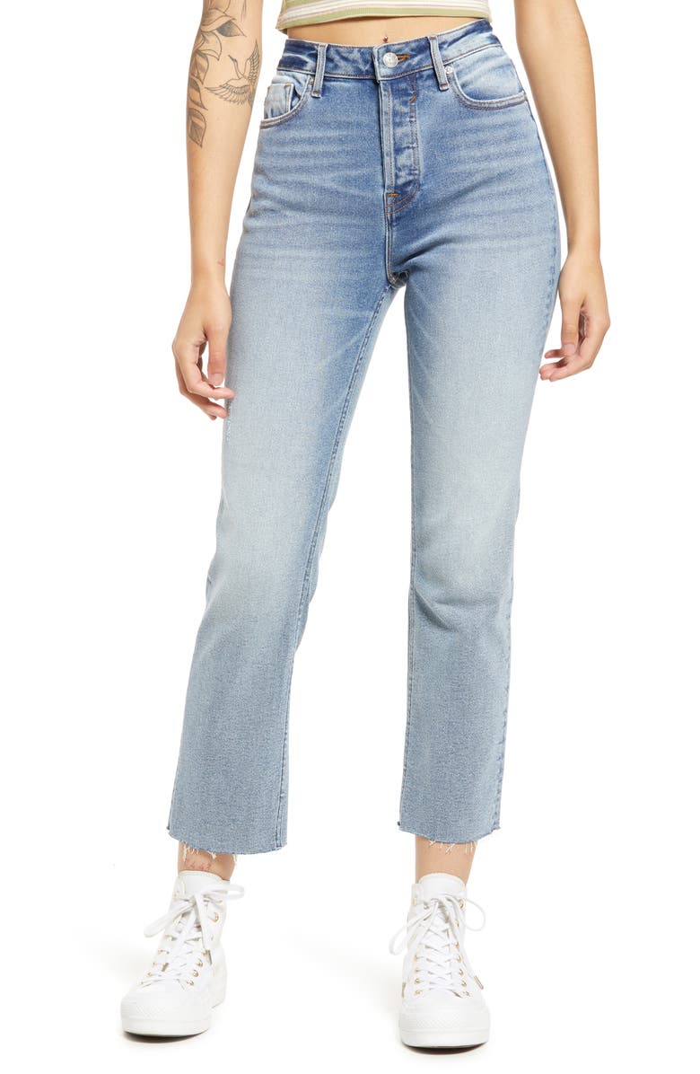 Vigoss High Waist Raw Hem Ankle Straight Leg Jeans, Main, color, 