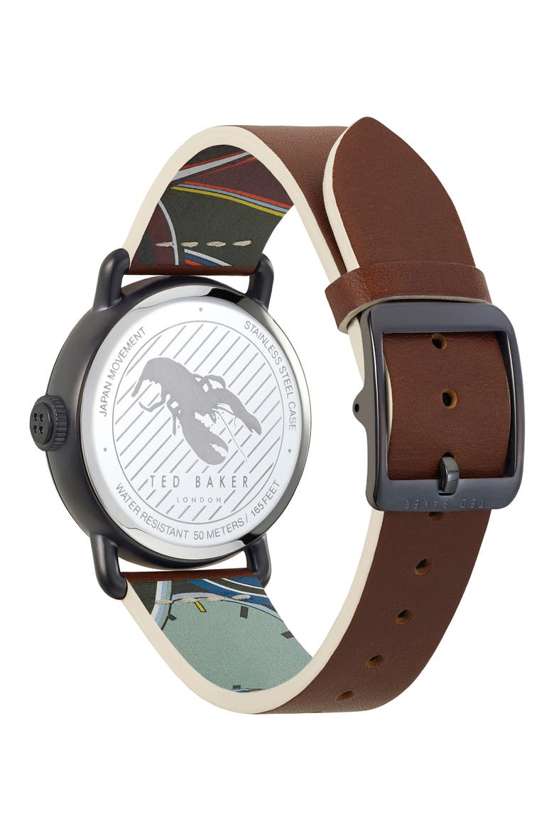 Tomcooa Leather Strap Watch, 40mm, Alternate, color, BROWN/ DARK GREY