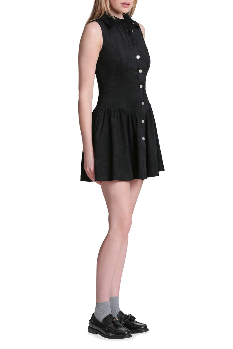 Sleeveless Faux Suede Minidress, Alternate, color, BLACK