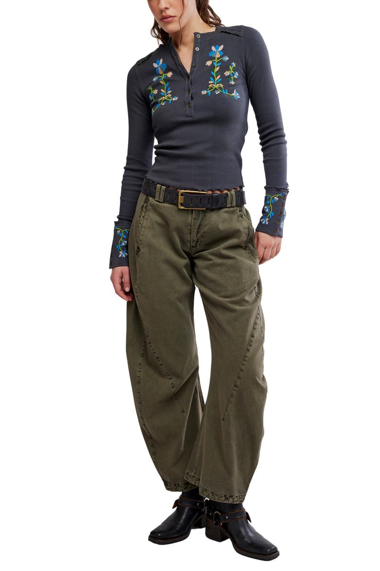 Fleur Embroidered Henley Top, Alternate, color, GRAPHITE COMBO