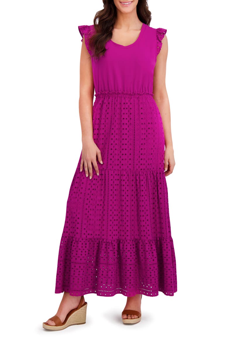 Mixed Media Tiered Dress, Main, color, DEEP ORCHID