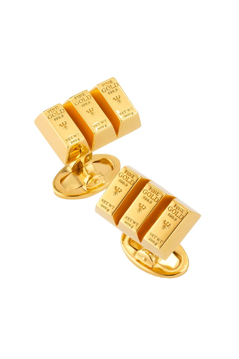 Gold Bullion Bar Vermeil Sterling Silver Cufflinks I Jan Leslie, Alternate, color, GOLD