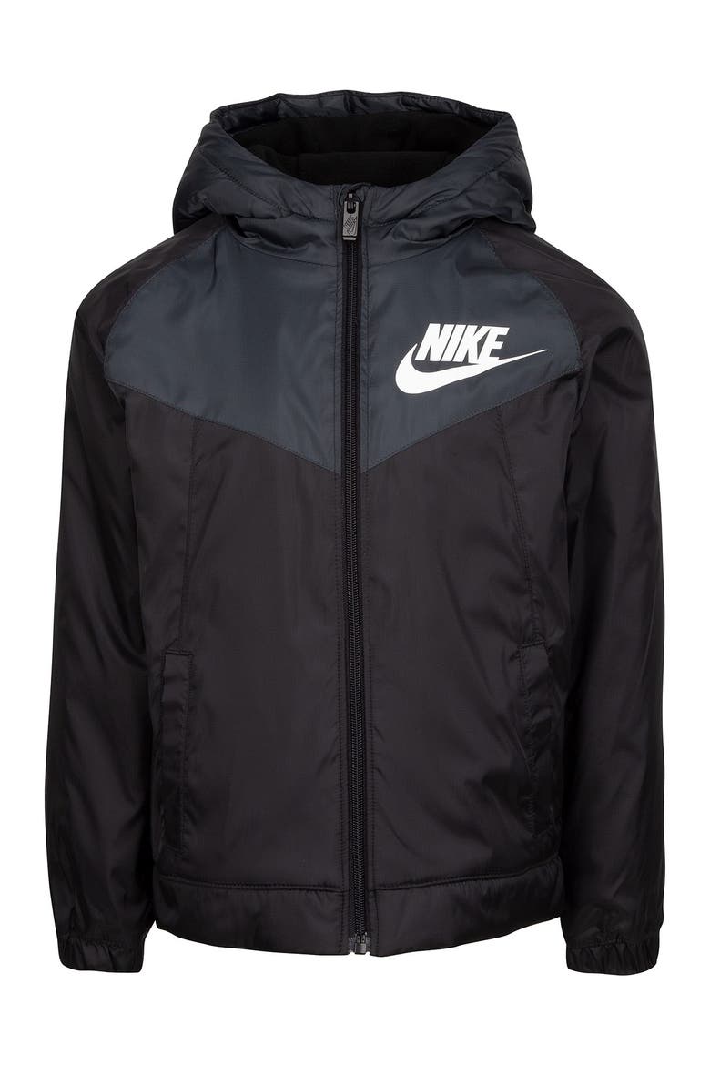Kids' Camo Print Fleece Lined Windbreaker, Main, color, BLACK