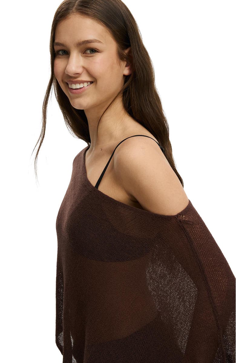 Cotton On Women's Sheer Knit Poncho, Alternate, color, Dark Oak