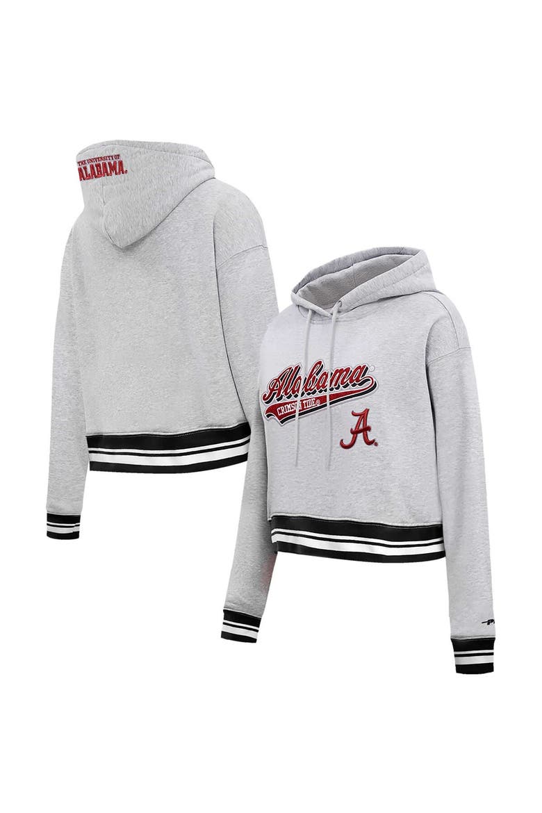 Women's Pro Standard Heather Gray Alabama Crimson Tide Script Tail Fleece Cropped Pullover Hoodie, Main, color, Heather Gray