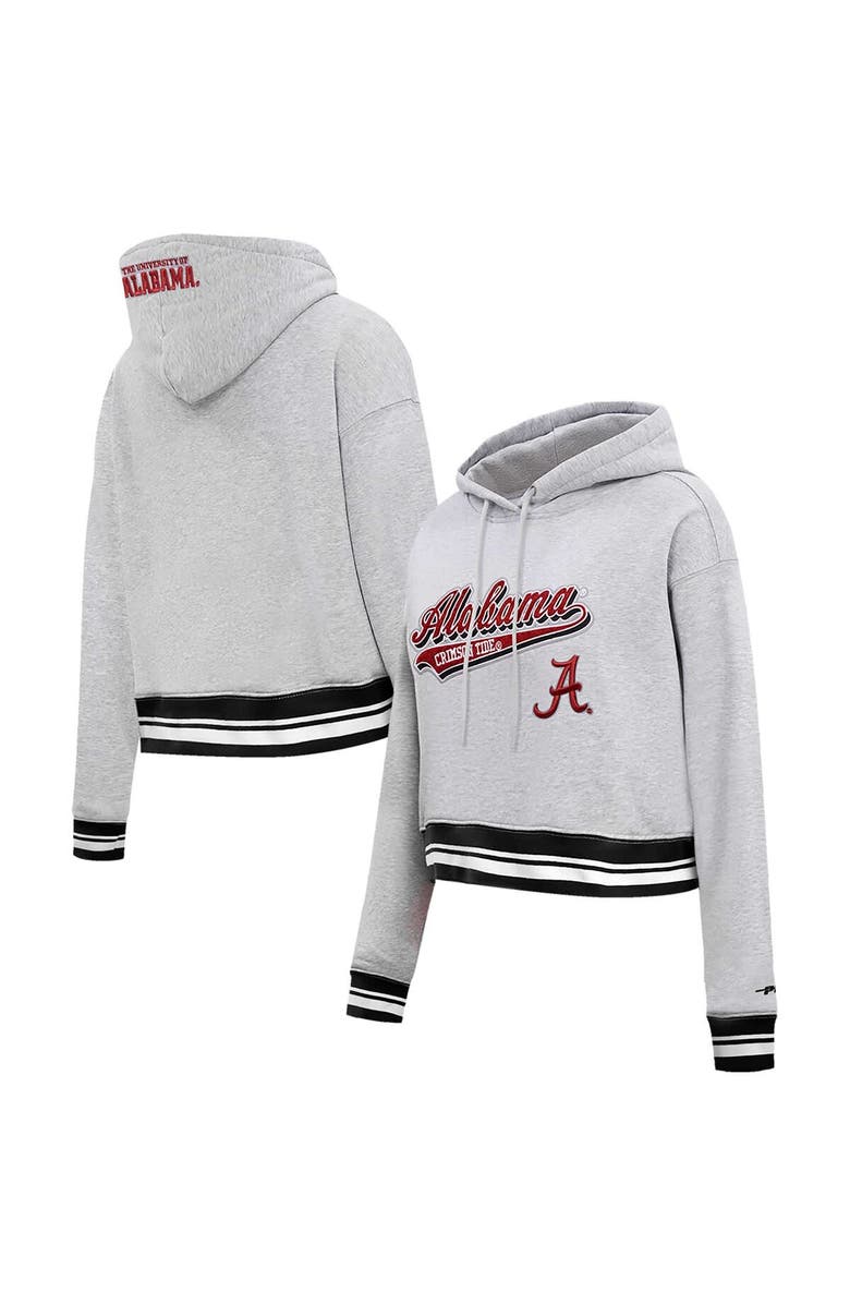 PRO STANDARD Women's Pro Standard Heather Gray Alabama Crimson Tide Script Tail Fleece Cropped Pullover Hoodie, Main, color, Heather Gray