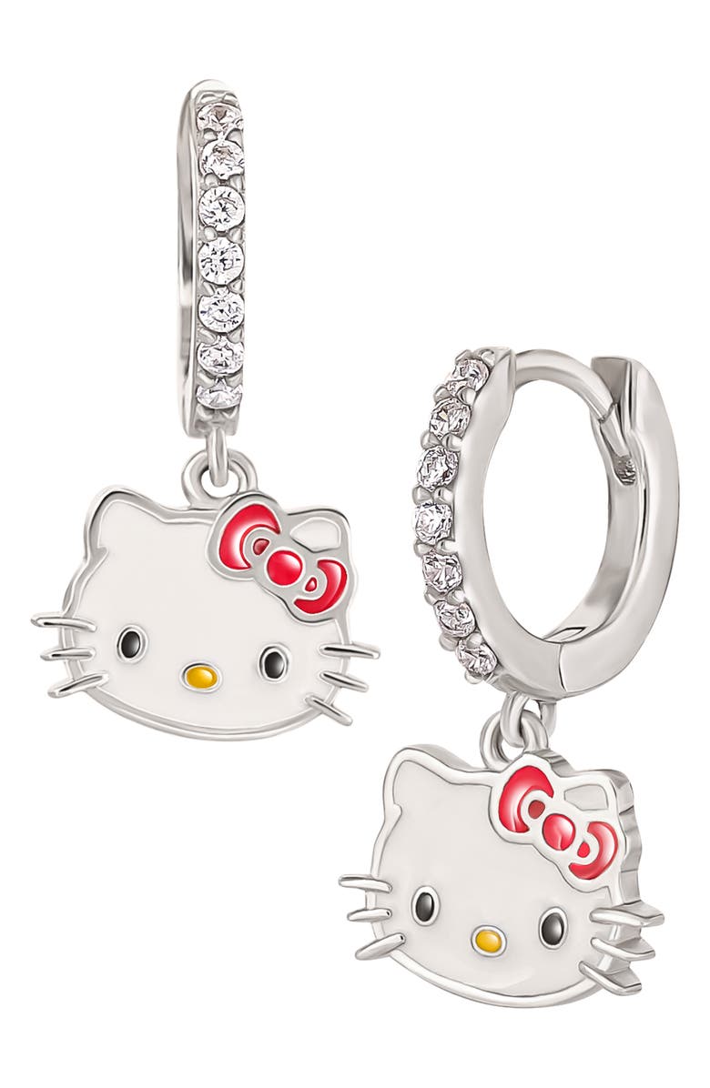 Jacmel Sterling Silver CZ Huggie & Hello Kitty Dangle Earrings, Alternate, color,