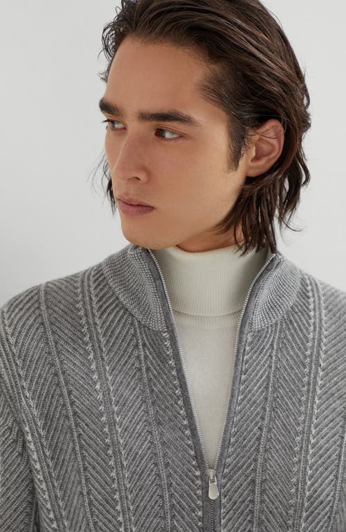 Brunello Cucinelli Chevron Knit High Neck Zipped Cardigan