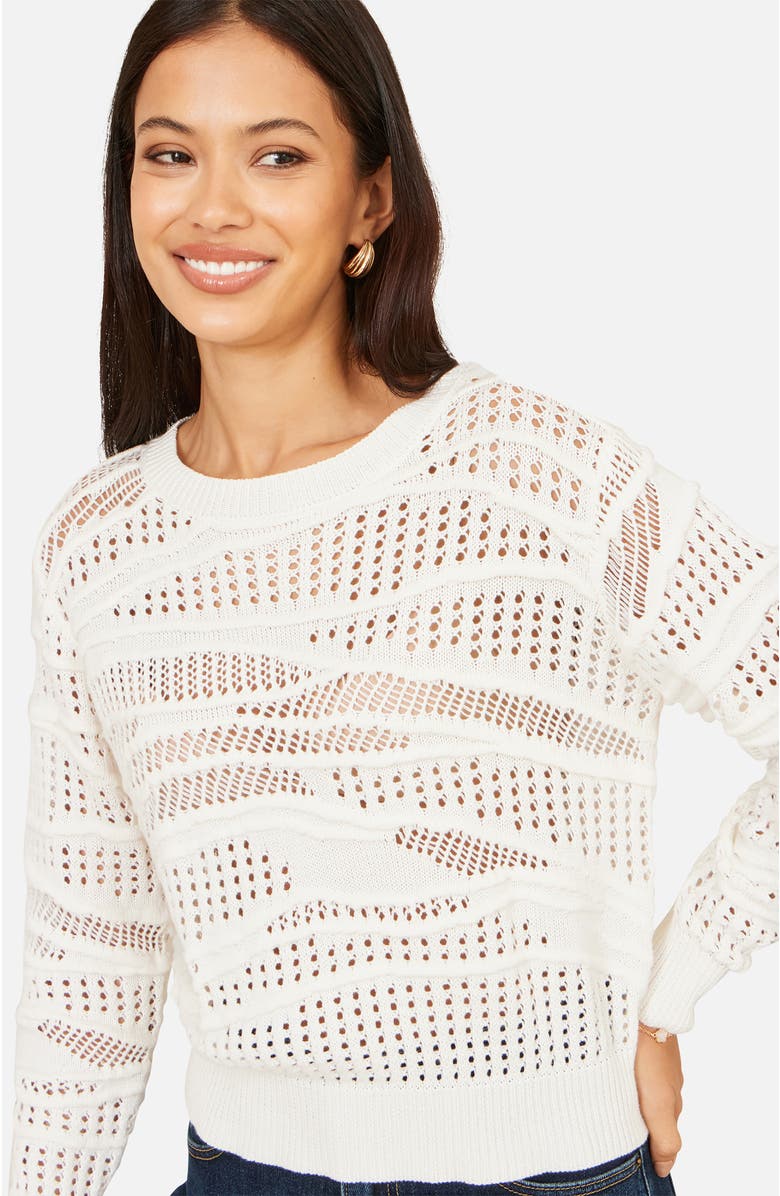 Yumi Wave Pointelle Knitted Jumper, Alternate, color, White