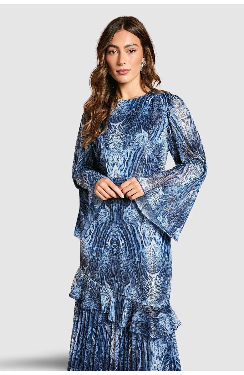 Coast Flare Sleeve Animal Print Midi Dress, Alternate, color, Blue