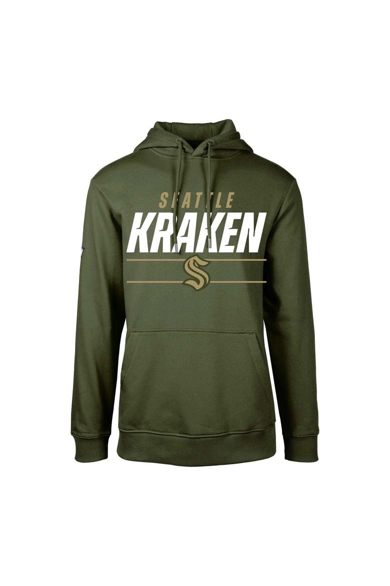 Youth Levelwear Olive Seattle Kraken Podium Fleece Pullover Hoodie, Alternate, color, Olive
