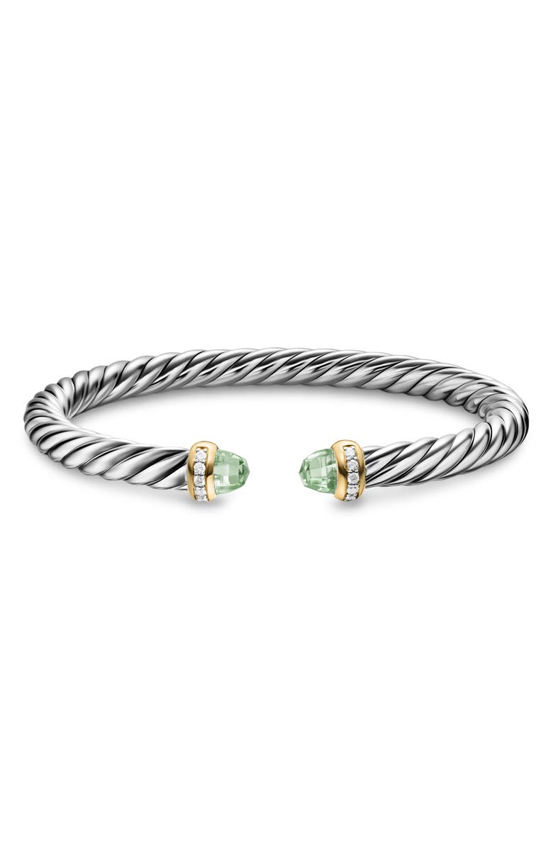 David Yurman Cable Flex Bracelet in Sterling Silver with 14K Gold, Prasiolite & Diamonds, 6mm, Alternate, color, Prasiolite