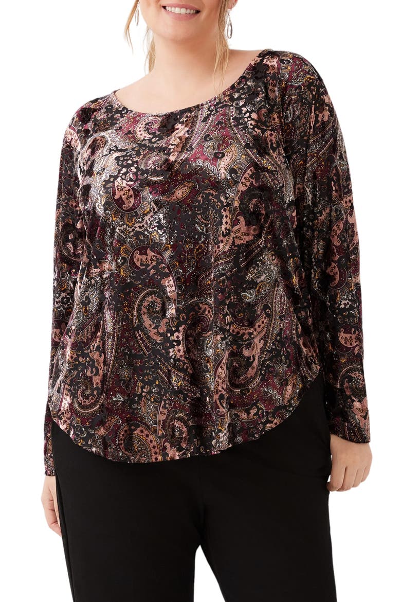 Velvet Burnout Shirttail Top, Main, color, PRINT