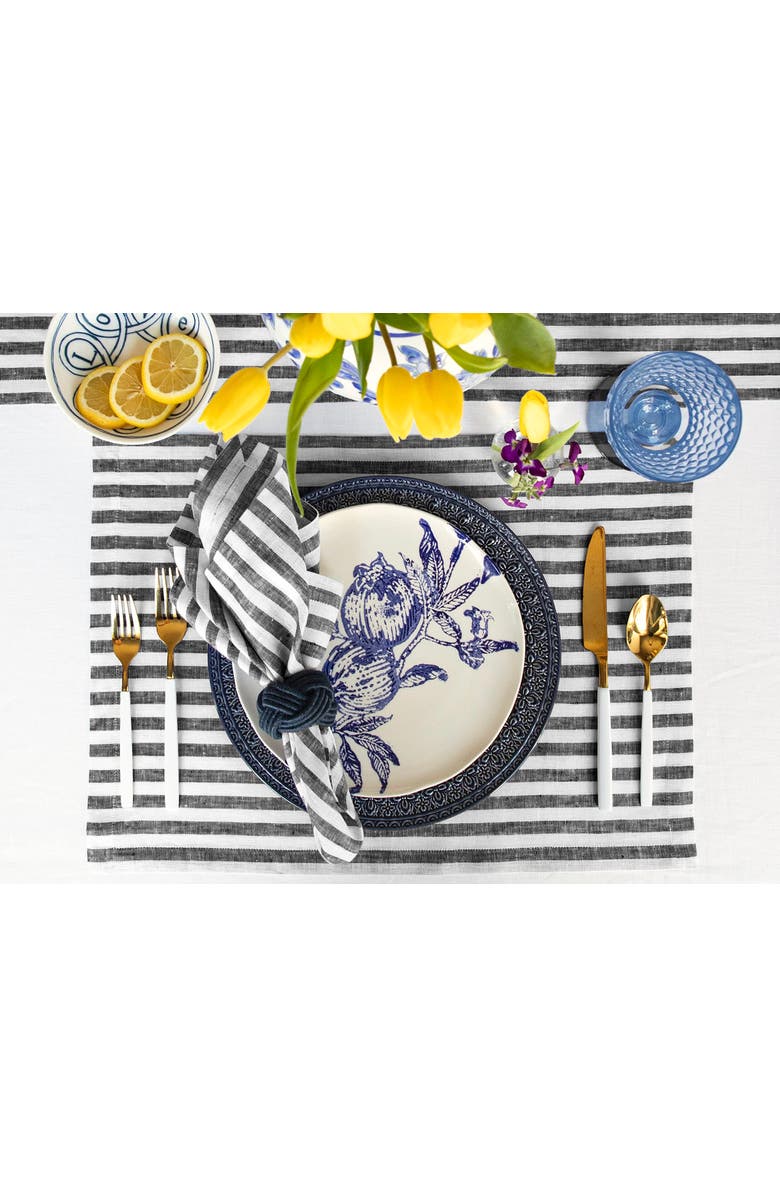 Solino Home Linen Dinner Napkins - Amalfi Stripe, 20" x 20" Inch, Alternate, color, Black And White