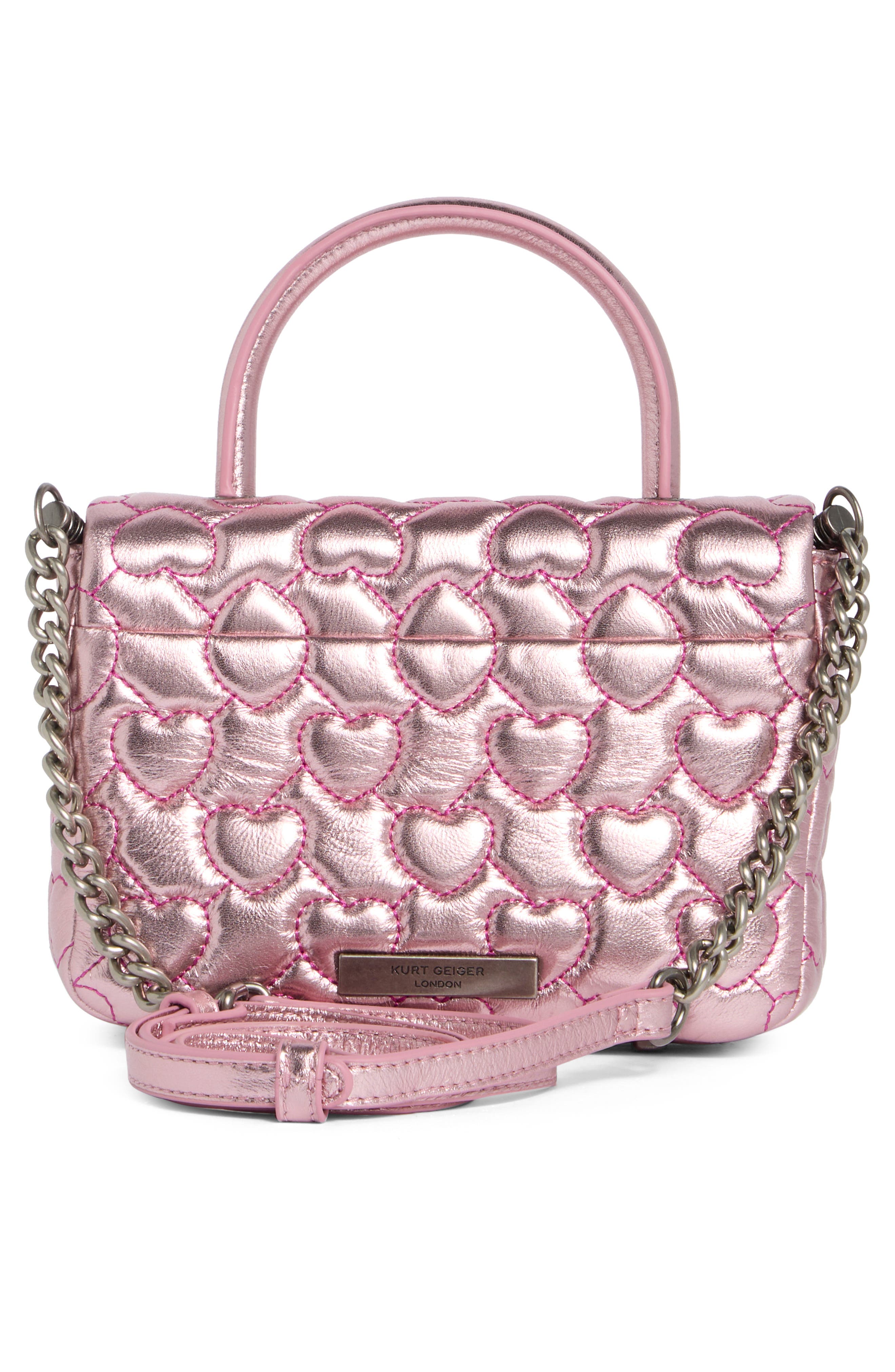 Kurt Geiger London Mini Brixton Heart Quilted Top Handle Bag, Alternate, color, Pink